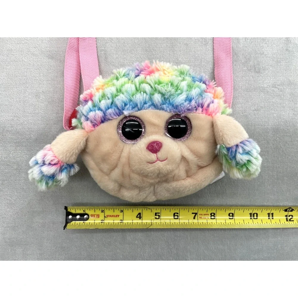 Ty Gear Beanie Boos Rainbow the Poodle Plush Purse Bag Pink Strap